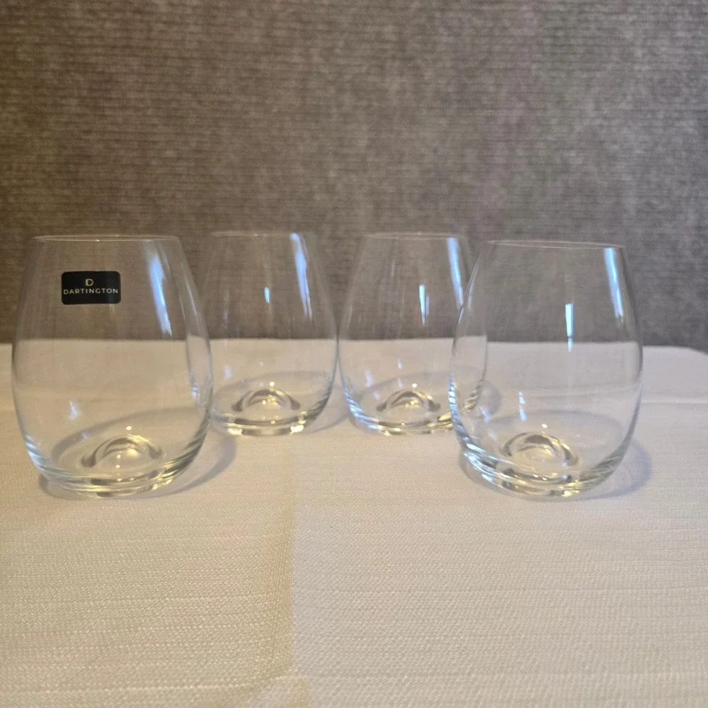 Dartington Crystal Stemless Wine Glasses Set of 4 Clear Dimple Base‎ 4.5 inch